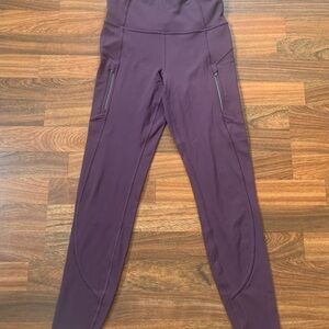 Athleta Rainier Tight Women’s XS Purple Athletic Legging Zip Pocket Gym RN 54023